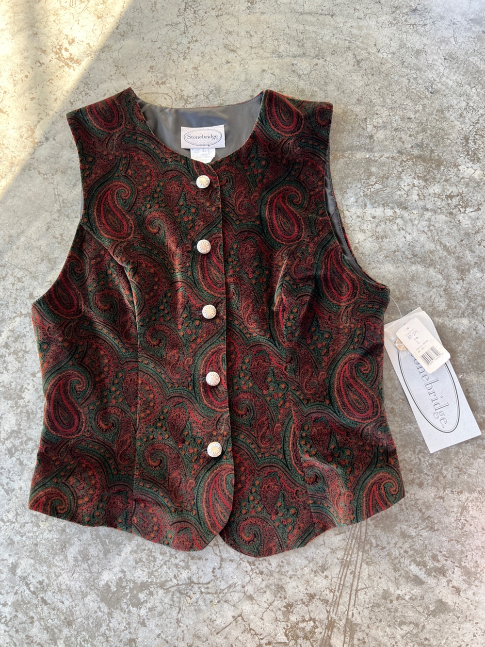 Stonebridge Velvet Paisley Vest Large Made in USA Deadstock NWT Retro Western